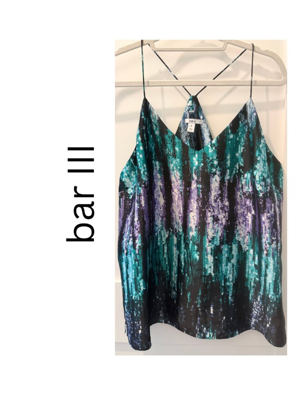Bar III Printed Sequin Strappy Cami - XL